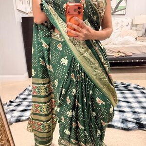 Green Elephant Print Sari